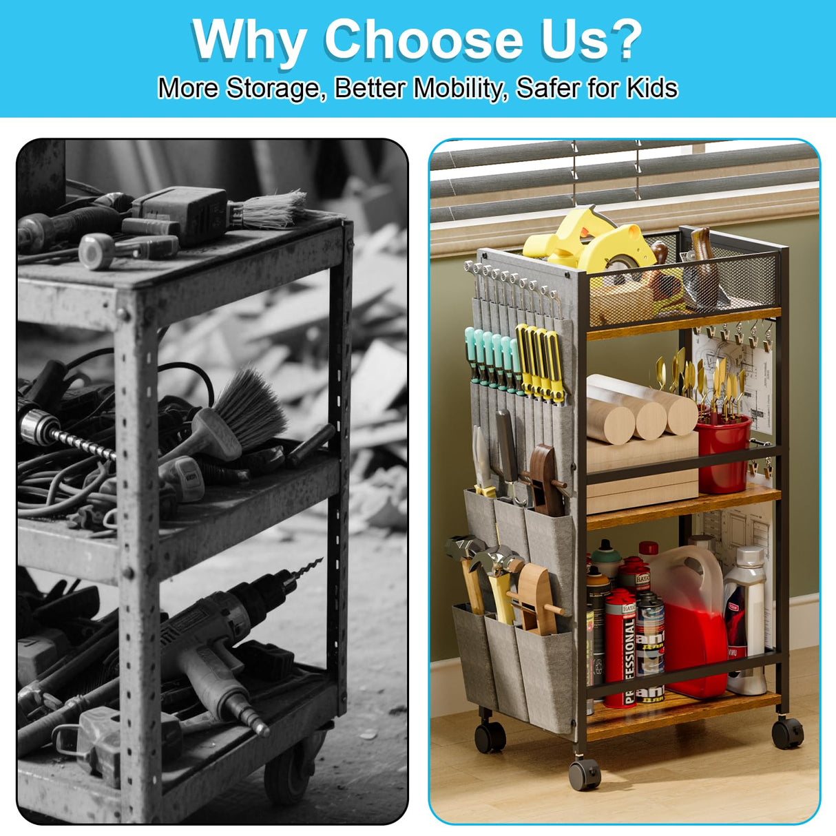 3 Tier Rolling Craft Cart & Art Cart | Side Partitioned Paint Brush Holder | Art Supply Storage Organizer with Wheels | Rolling Storage Cart for Standing Desk, Drawing & Craft Room, DIY Workshop,Gift Eyteenokk