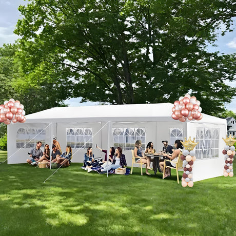 KUIKUI 10'x30' Party Tent with Sidewalls, Carpas para Fiestas 10x30, Tents for Parties with 8 Removable Sidewalls, White KUIKUI