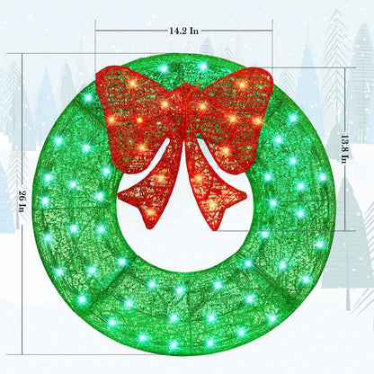 ATDAWN 26 Inch Christmas Wreath, Outdoor Christmas Wreath Decoration, Lighted Xmas Wreath for Christmas Home Wall Door Decoration (Green)