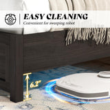 AMERLIFE Farmhouse Queen Size Bed Frame with 49" Tall Headboard, Platform Bed with Natural Wood Grain, No Box Spring Needed/Noise Free, Black AMERLIFE