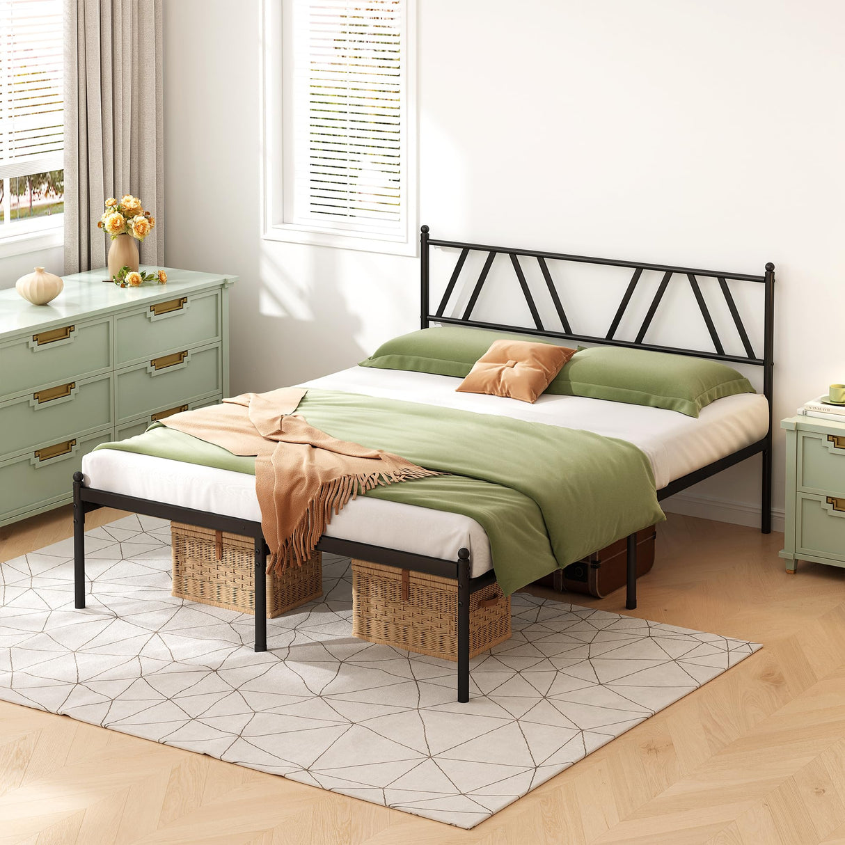 Kujielan Metal Platform Bed Frame with Headboard, 14 Inches King Bed, No Box Spring Needed, Steel Slat Support, Black, Easy Assembly Kujielan