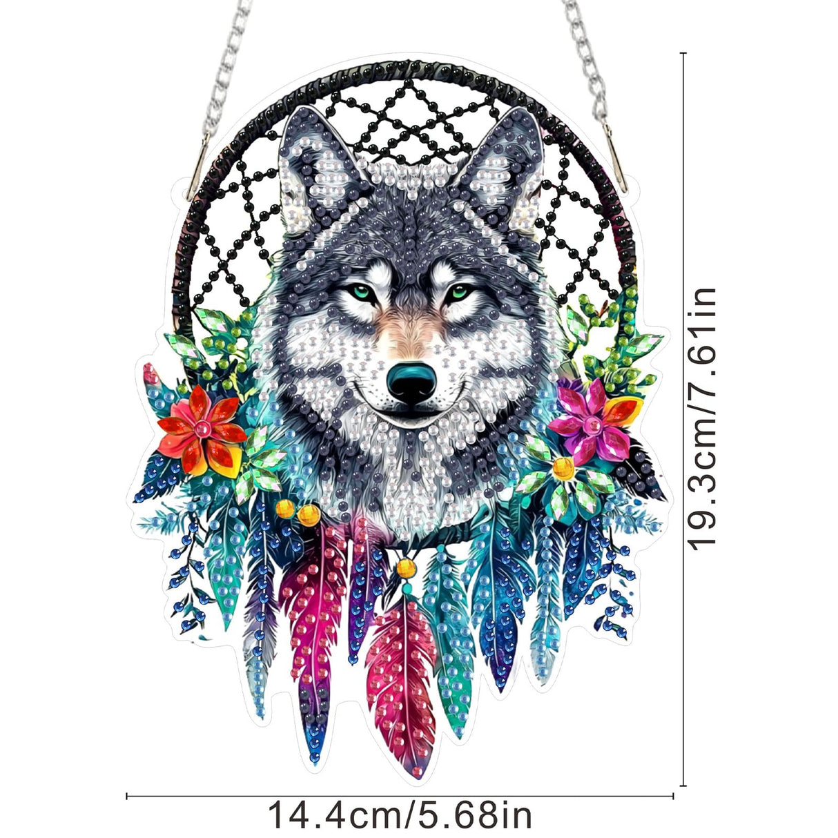 SENQAO Wolf Diamond Art Hanging Kit for Adult, Special Shaped Rhinestone, Double Sided DIY Acrylic Diamond Art Painting Window Pendants Home Garden Wall Hanging Kits Hanging Ornament (Dream Catcher) SENQAO
