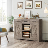 HOSTACK Modern Farmhouse Buffet Storage Cabinet, Barn Doors Wood Sideboard with Drawers and Shelves For Coffee Bar, Kitchen, Dining Room, Living Room, Ash Grey HOSTACK