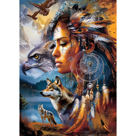 5D Diamond Art Painting American Native Indian Woman Mountain Fall Wolf Full Drill Diamond Art Painting by Number Kits for Adults Square Beads Mosaic Cross Stitch for Wall Decoration 16x20inch(3) WoodArtSupply