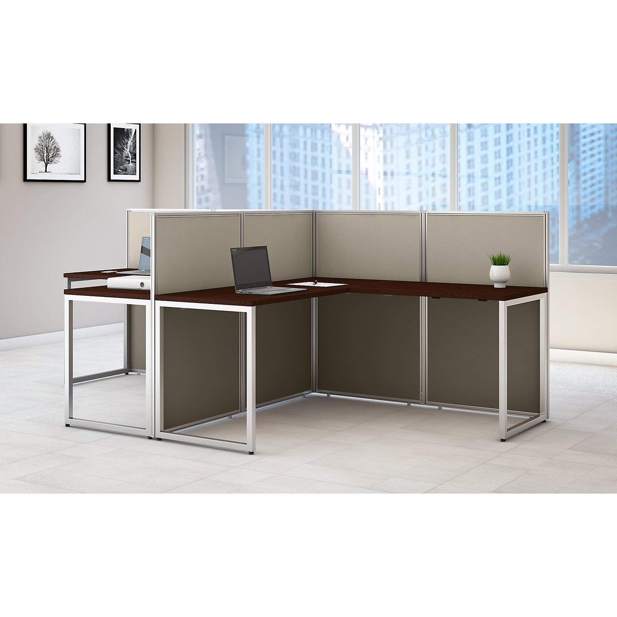 Bush Business Furniture Double Cubicle Desk with Privacy Panels | Easy Office Collection Two Person L Shaped Table | 60Dx120Wx45H Bush Business Furniture