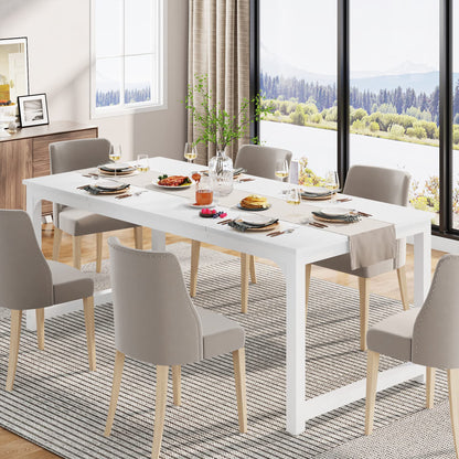 LITTLE TREE 70.9 Inch Large Dining Table Rectangular Kitchen Furniture for 6 to 8 People, White - WoodArtSupply