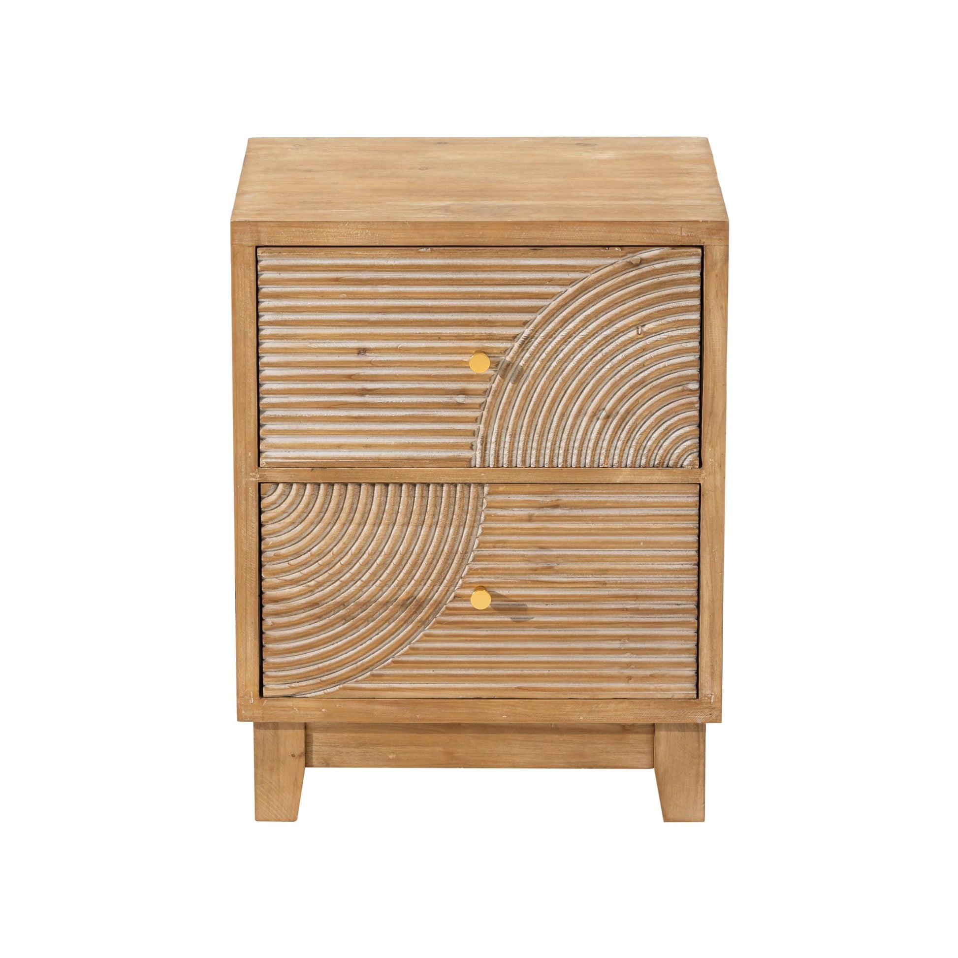 COZAYH 2-Drawer Farmhouse Nightstand, Mid Century Nightstand Set of 2 Fully Assembled with Handcrafted Wood Ring Pattern for Boho, Mid-Century, Rustic Style, Natural Wood - WoodArtSupply