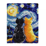 GLAECYY Latch Hook Kits Rug Crochet Yarn Kit Cushion with Starry Night Cat Colour Pre-Printed Canvas Rug Needlework DIY Hook and Latch Kit Christmas Home Decoration20.5''X15''(cat) GLAECYY