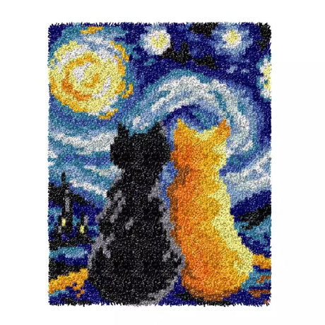 GLAECYY Latch Hook Kits Rug Crochet Yarn Kit Cushion with Starry Night Cat Colour Pre-Printed Canvas Rug Needlework DIY Hook and Latch Kit Christmas Home Decoration20.5''X15''(cat) GLAECYY
