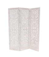 Deco 79 Wooden Floral Handmade Partition Room Divider Screen Hinged Foldable Partition 3 Panel Privacy Screen with Intricate Carved Design, Room Partition 60" x 1" x 69", White Deco 79