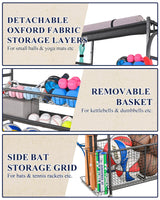 Mythinglogic Garage Sports Equipment Organizer, Ball Storage Extra Large Capacity Six Tier Sports Organizer for Garage, Basketball Rack with Hooks and Baskets for Football, Soccer Ball, Bat, Toys Mythinglogic