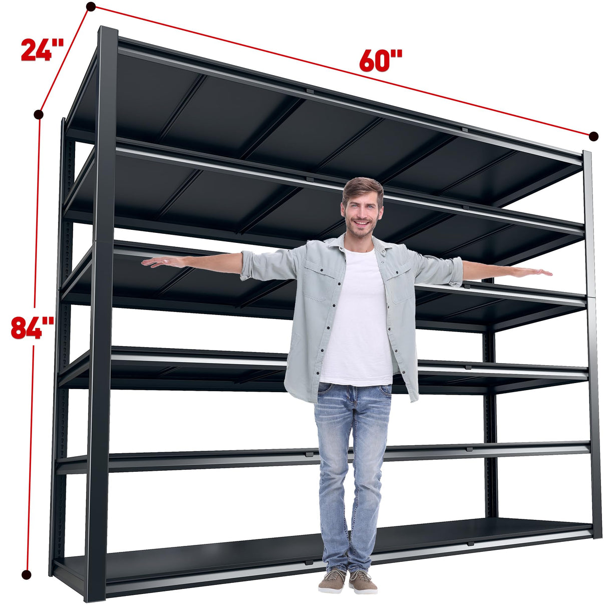 REIBII 84“H Garage Shelving Heavy Duty Storage Shelves 3500 LBS Adjustable Metal Shelving Uints and Storage for Garage,Warehouse,School,Commercial,Business, 60 "W x 24 "D x 84 "H REIBII