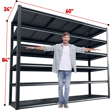 REIBII 84“H Garage Shelving Heavy Duty Storage Shelves 3500 LBS Adjustable Metal Shelving Uints and Storage for Garage, Warehouse, School, Commercial, Business, 60 "W x 24 "D x 84 "H, 2 Pack REIBII