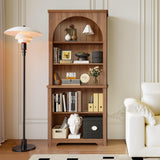 FurSch 71” Tall Arched Bookshelf,Wooden 5 Tier Fluted Book Shelves with Adjustable Shelf,Arched Bookcase Bookshelf for Living Room Home Office FurSch