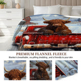 KAFFUL Highland Cow Blanket, Brown Cow in Red Truck, Women's Gift, Winter Snowflakes Farmhouse Decor, 50"x40" KAFFUL