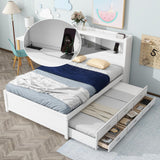 Harper & Bright Designs Full Size Platform Bed with Trundle, Drawers and Bookcase Headboard with USB Plugs, Hardwood Full Size Bed Frame, No Box Spring Needed - White Harper & Bright Designs