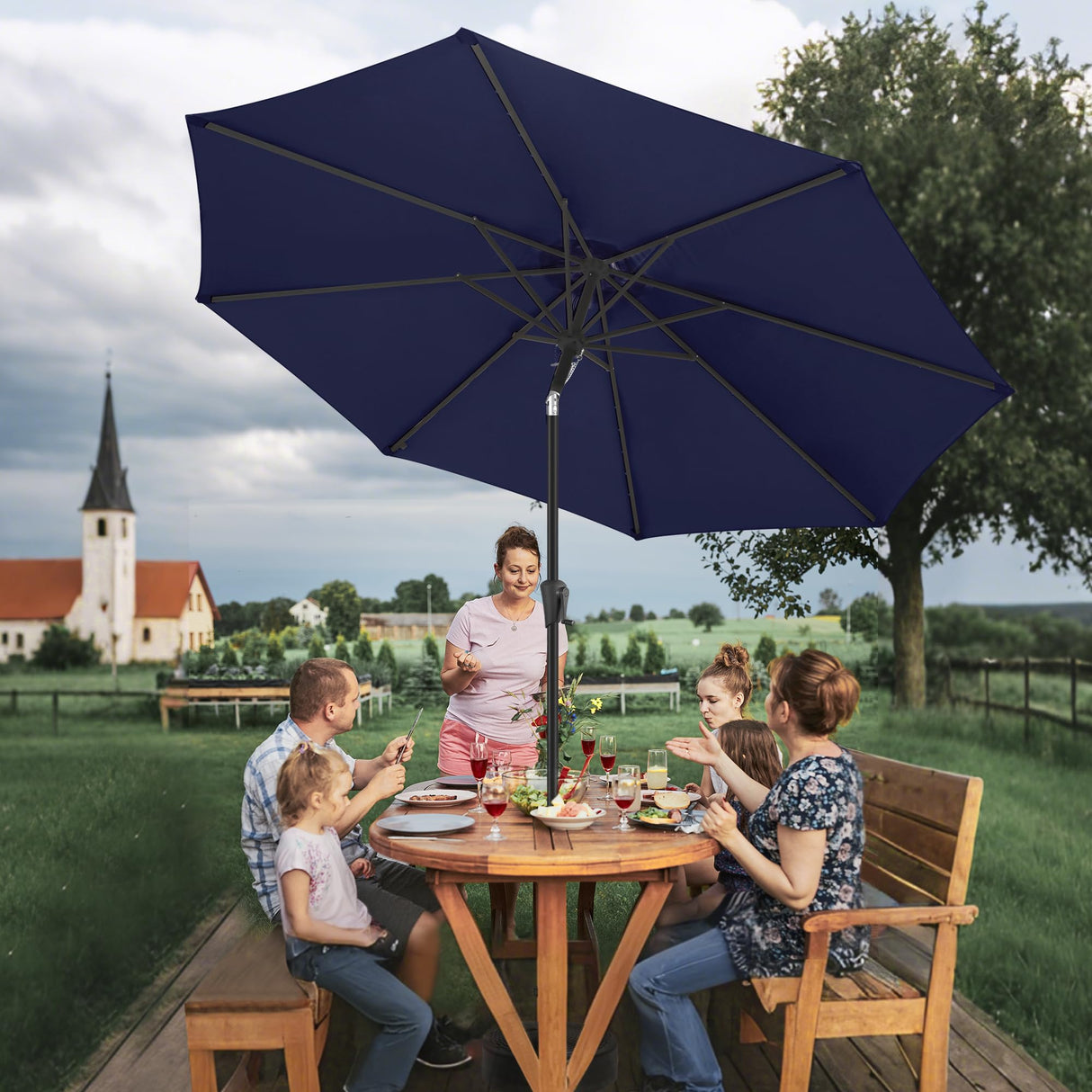 FLAME&SHADE 10 ft Outdoor Market Patio Table Umbrella with Fiberglass Rib Tips and Tilt,Navy Blue FLAME&SHADE