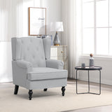 choairy Accent Chair for Living Room, Mid Century Modern Wingback Chair, Upholstered Fabric Armchair with High Back and Vintage Legs, Comfy Single Sofa Side Reading Chairs for Bedroom, Light Grey choairy