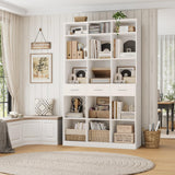 HOSTACK 75" Tall Book Shelf and Bookcase, 47" Wide Bookshelf with Drawers, Modern 9 Tier Bookcase with Storage, Large Wood Display Cabinet with Adjustable Shelves for Living Room, Home Office, White HOSTACK