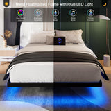 Einhomn Full Size Floating Bed Frame with Smart LED Lights and Charging Station - Heavy Duty Metal Design, Easy Assembly, Black Einhomn