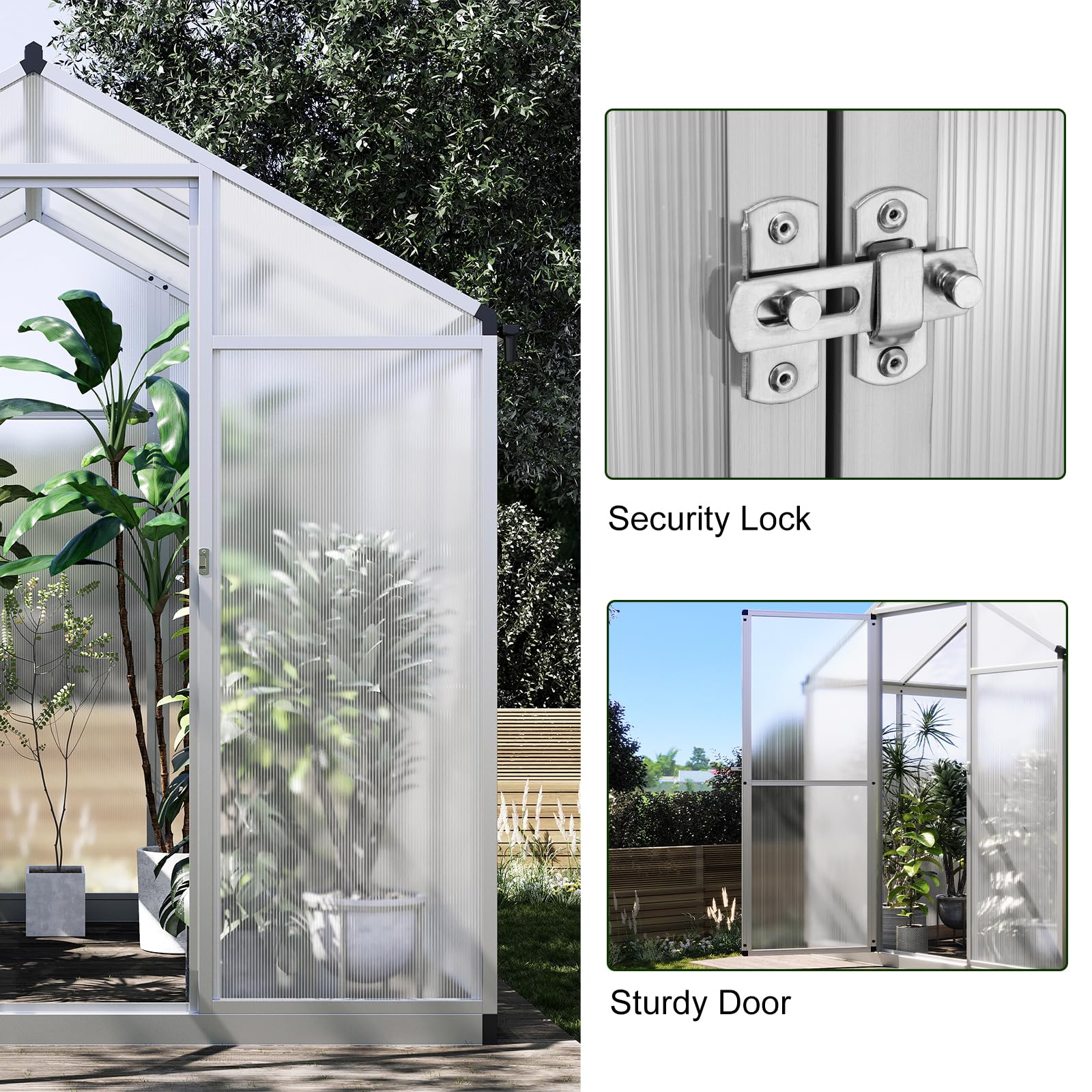 TROPOW 6.25 x 6 Ft Greenhouse for Outdoors with Quick Structure, Aluminum Alloy & Polycarbonate Green House with 24" x 23" Roof Windows Vent, Walk in Sunroom for Patio, Backyard, Garden,Silve - WoodArtSupply