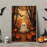 DOMROM Framed Paint by Numbers Kit for Adults Beginners with Wooden Easel, Halloween Ghost and Pumpkin Paint by Number Kit on Canvas, DIY Oil Painting Kits for Home Wall Decor Gift 8x12in DOMROM