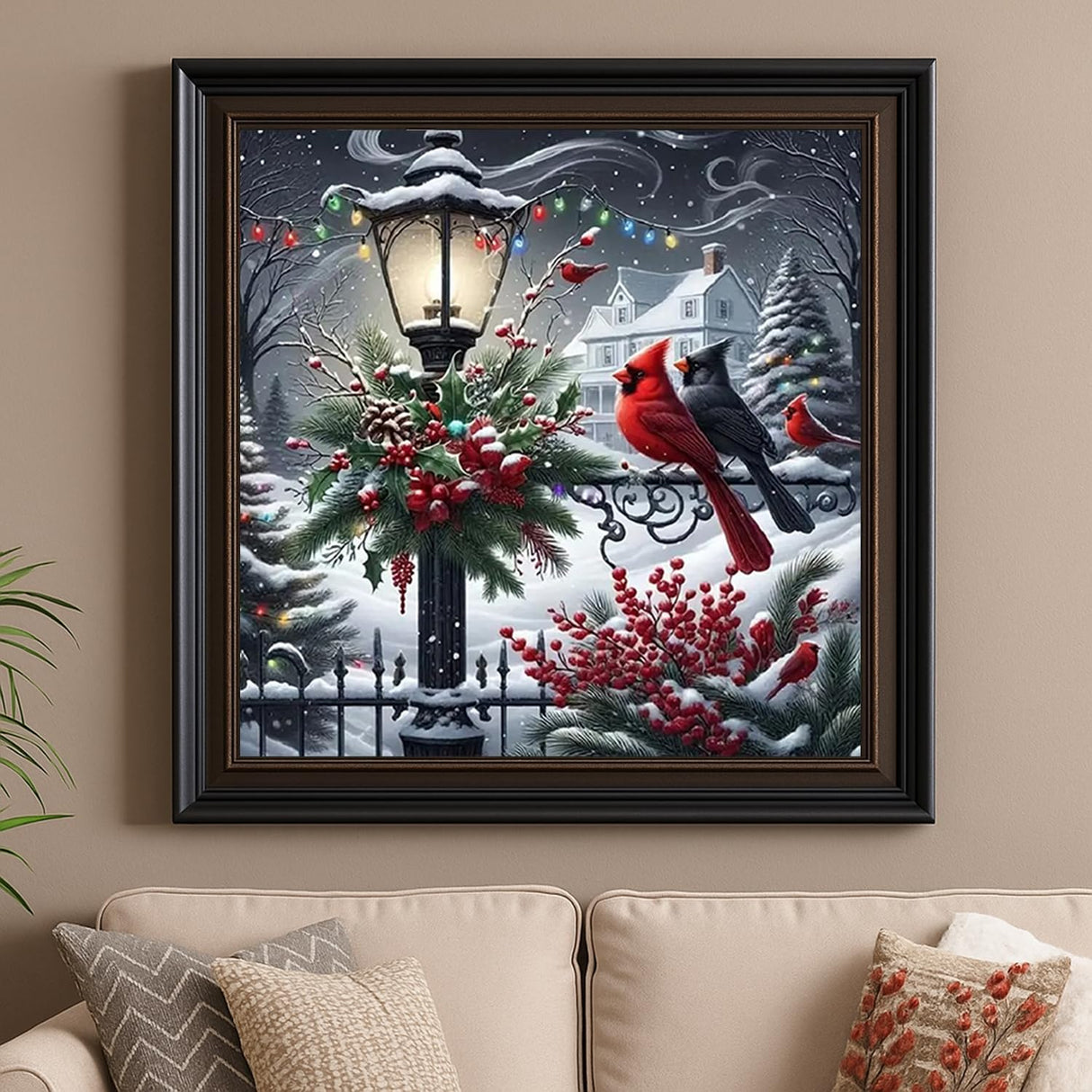 mjcakrn Christmas Diamond Art Kits for Adults - Cardinal Birds Diamond Painting Kits for Adults, 5D DIY Full Round Drill Paint with Diamonds Dots Gem Art Crafts Kits for Home Decor Gift 14x14inch mjcakrn