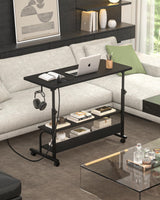 Height Adjustable Standing Desk with Power Outlets, 32" Manual Stand Up Desk with Storage Shelves Small Mobile Rolling Computer Desk Portable Laptop Table with Wheels for Home Office, Black armocity