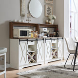 Wnutrees Farmhouse Coffee Bar Cabinet with Charging Station and USB Ports,Sliding Barn Door,39" Kitchen Hutch Sideboard Buffet Storage Cabinet,Fits Kitchen Dining Living Room, Antique White Wnutrees