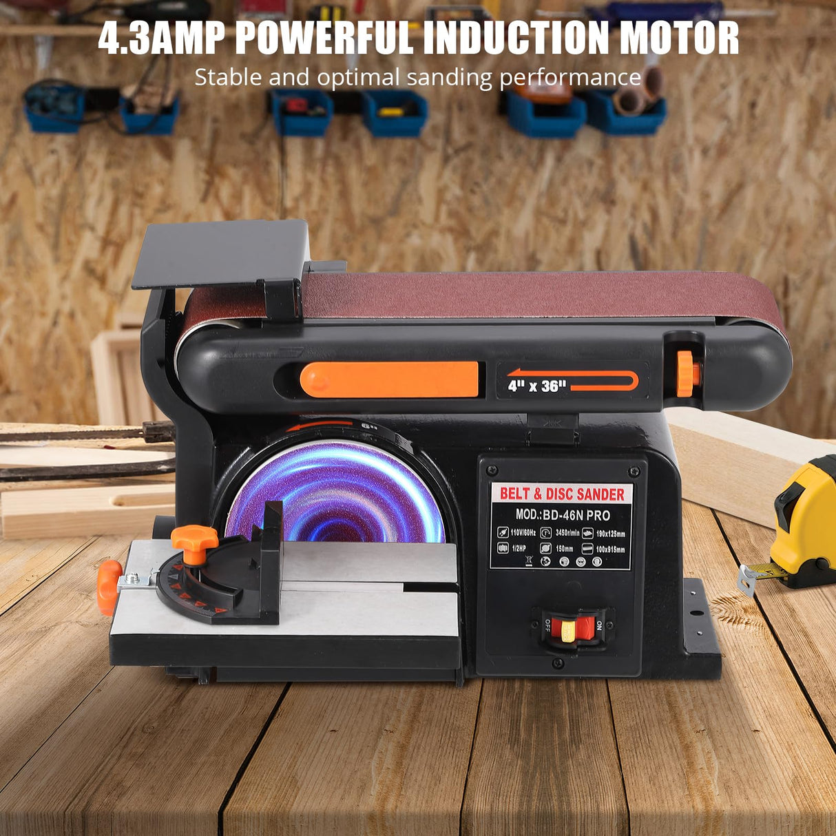 EliteEdge EliteEdge Benchtop Belt and Disc Sander - 1/2HP Motor, 4" x 36" Belt, 6" Disc, Sturdy Cast Iron Base, Powerful Woodworking Sander with Benchtop Mount EliteEdge