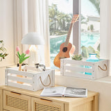 ROSOS Wooden Crates, Farmhouse Wood Crates for Storage with Rope Handles, Solid Wooden Crates for Display, Durable Wooden Crate Box, Handmade Wooden Box, Wooden Crates for Decor, White Crate, 2 Pack ROSOS