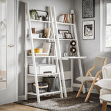 Haotian SoBuy Ladder Shelf Desk, Bookcase, Book Shelf, Leaning Desk with Shelves, Wall Shelf, White FRG60-W SoBuy