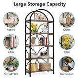 Tribesigns 5-Tier Bookshelf, 75 Inch Tall Arched Bookcase Shelf Storage Organizer, Industrial Book Rack With Metal Frame, Open Standing Display Rack for Bedroom, Living Room, Home Office, Rustic Brown Tribesigns