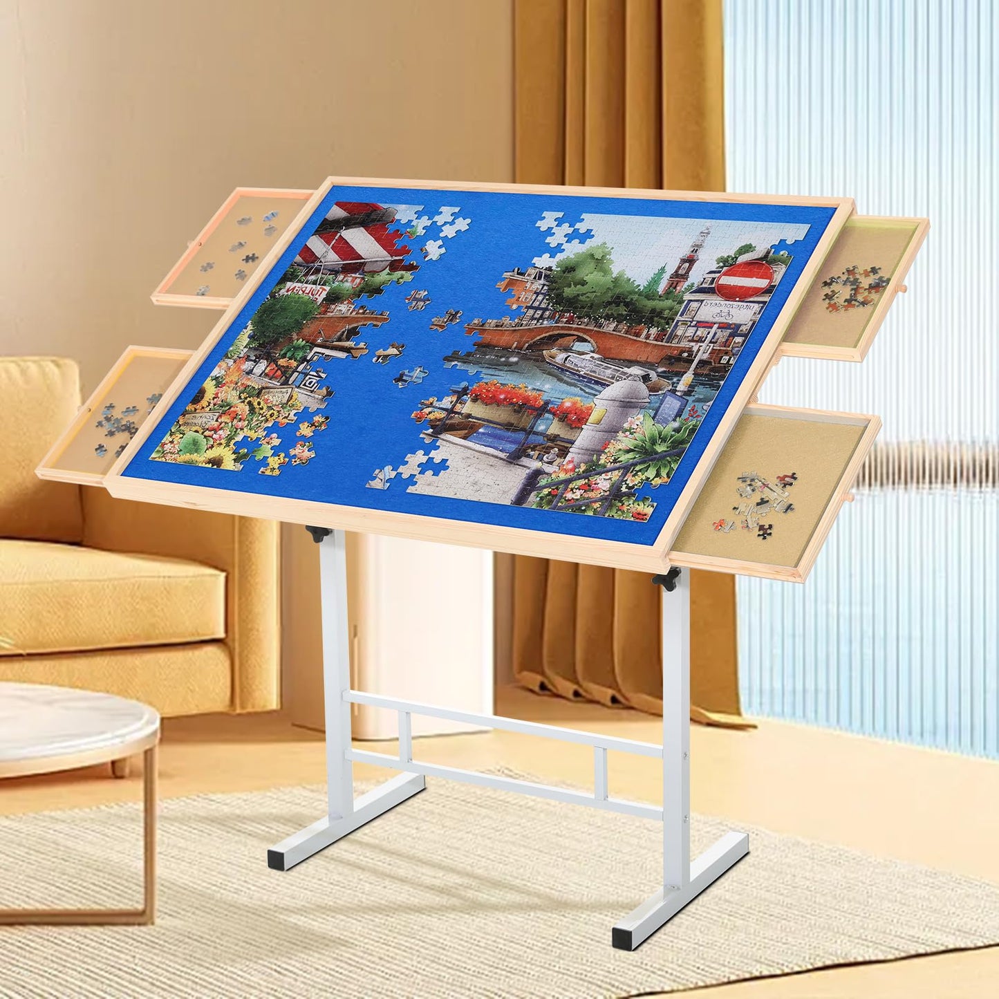 Puzzle Table 1500 Piece Jigsaw Puzzle Table with 4 Drawers and Legs Adjustable Puzzle Tables for Adults