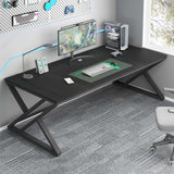 HSH 70.8" Black Computer Desk, Large Modern Workstation Home Office Desk, Long Industrial Study Gaming Work Writing Desk for 2 Person, Farmhouse Double Wood Executive Pc Table with Storage in Bedroom HSH