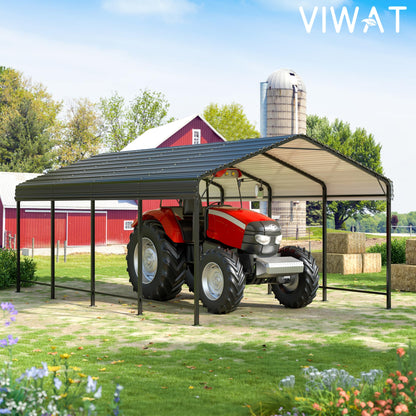 VIWAT Carport 12x20 FT Metal Carport with Enhanced Base Outdoor Heavy Duty Garage Galvanized Car Shelter for Pickup, Boat, Car and Tractors - WoodArtSupply