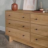 Prepac Finnley 6-Drawer Dresser in Natural Oak, Dresser for Bedroom, Extra-Wide Chest of Drawers with Storage, Modern Clothing Organizer for Home, Bedroom, Living Room, 16" D x 61" W x 31" H Prepac