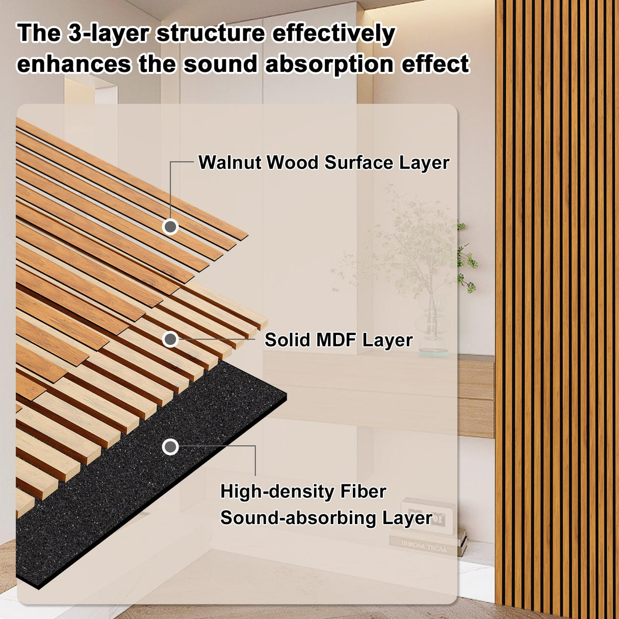 Gaahing 2 Pack Wood Finish Accent Wall Panels, 3D Slat Acoustic Paneling for Recording Studio, Office, Living Room Interior Decoration (Natural Walnut, 48"L x 24"W) Gaahing