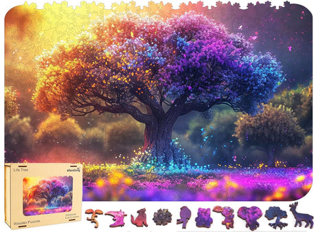 Wooden Puzzles for Adults 500 Piece - Tree of Life Jigsaw Puzzles Home Decor, Natural Puzzle Royal Unique Shape Adult Puzzles, Irregular Colorful Wooden Puzzle Creative Gift for Adults(18.3 x 12.6 IN) Qiuenisray