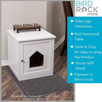 Decorative Cat House & Side Table | Cat Home Nightstand | Indoor Pet Crate | Litter Box Enclosure | Hooded Hidden Pet Box | Cats Furniture Cabinet | Kitty Washroom | White - WoodArtSupply