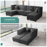 Shintenchi 6 Pieces Sectional Couch Modular Sofa,U Shaped Reversible Chaise Velvet SofaCouch with Cushions,Modular Sectional Sofa with Ottoman for Living Room (Dark Grey) Shintenchi