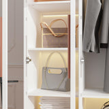 Homsee 5-Tier LED Bookshelf with Glass Doors and Hanging Bar, White Storage Cabinet Homsee