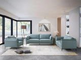 Acme Mesut Leather Upholstered Loveseat in Light Blue and Black Acme