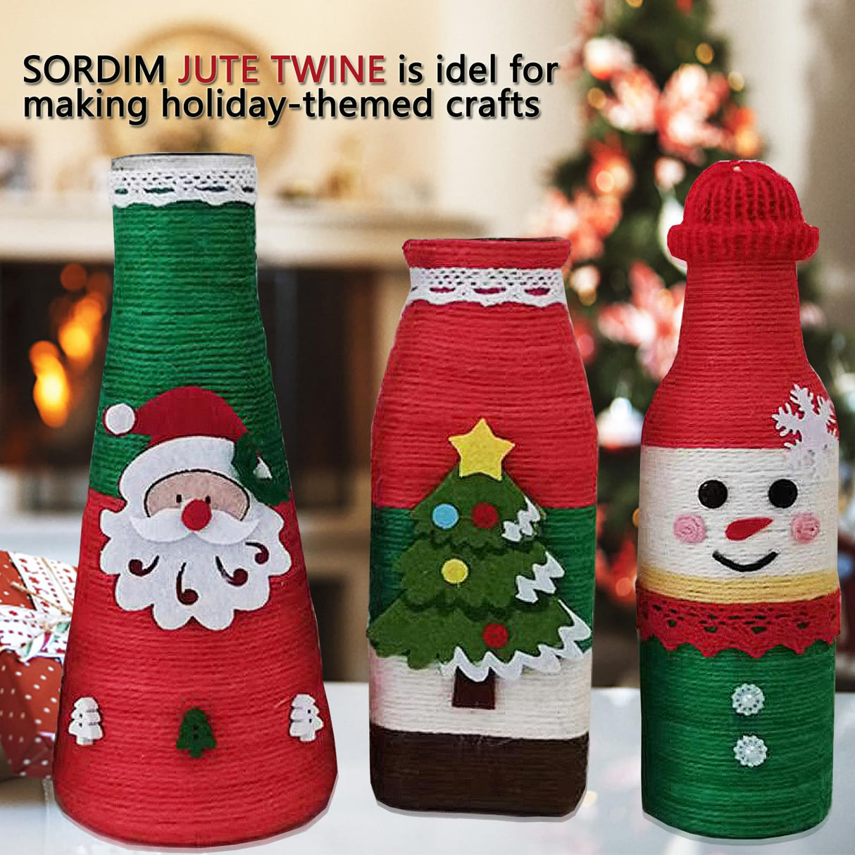 SORDIM Christmas Jute Twine String, 656 Feet Holiday String Rope, Red Green Jute for Gift Wrapping, Craft Making (2pcs) SORDIM