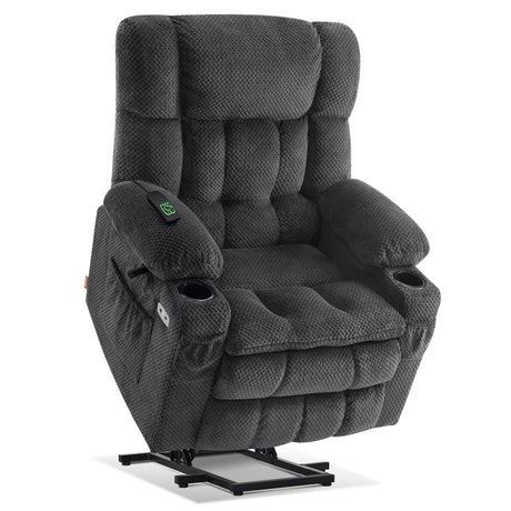 MCombo Dual Motor Power Lift Recliner Chair with Massage and Heat for Elderly People, Infinite Position, USB Ports, Cup Holders, Fabric 7890 (Medium-Regular, Dark Grey) MCombo