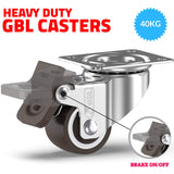 GBL 1" Small Caster Wheels with 2 Brakes + Screws - 90Lbs - Low Profile Castor Wheels with Brakes - Set of 4 No Floor Marks Silent Casters - Mini Wheels for Cart and Furniture GBL