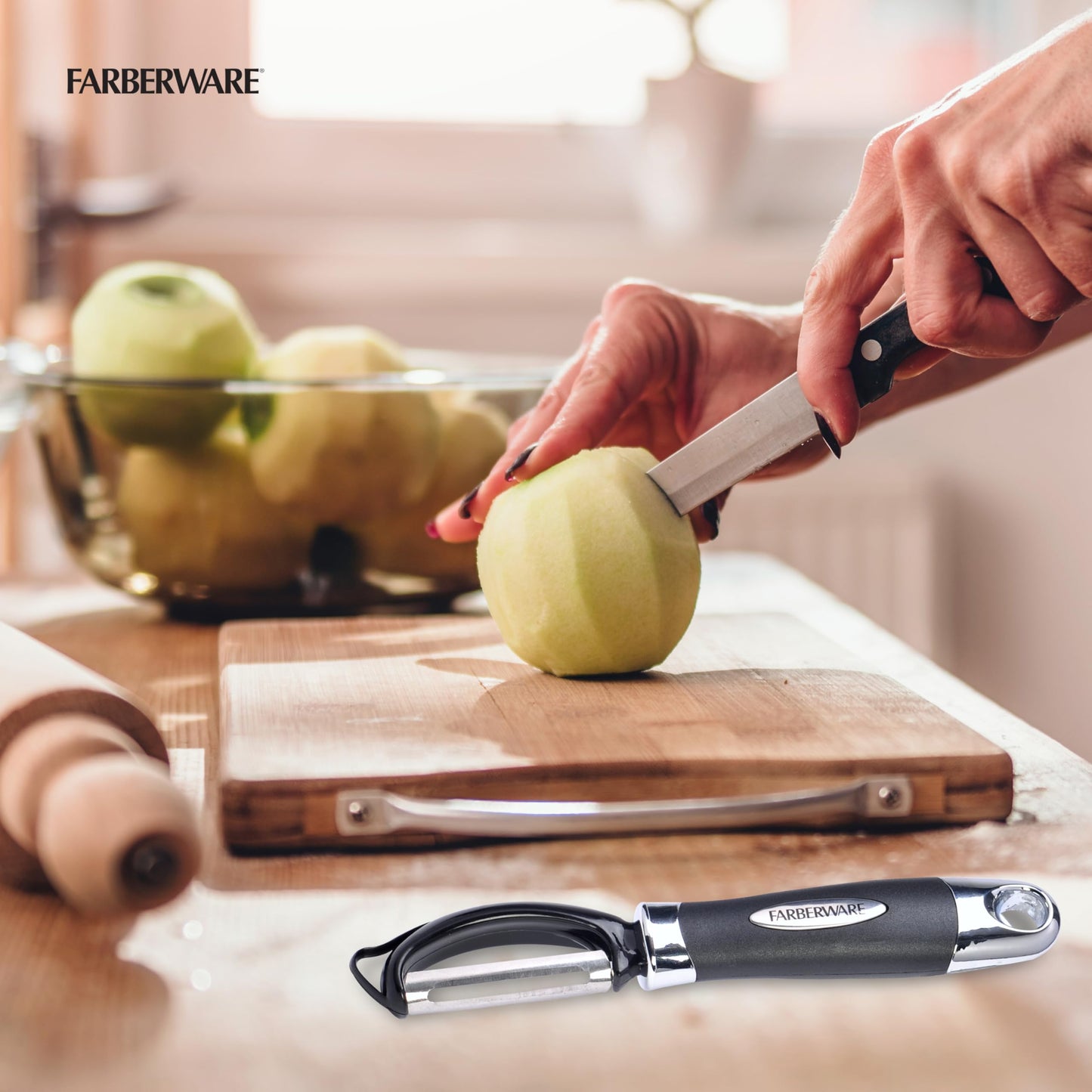 Farberware Euro Peeler, a Kitchen Essential for Quick and Easy Peeling of Produce, Chocolate, Cheeses and More. Features Hang-Hole for Easy Storage, Dishwasher Safe, Black