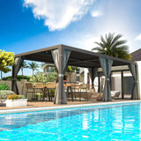 EROMMY Louvered Pergola 10' x 20' Outdoor Hard Top Pergola with Aluminum Frame and Adjustable Metal Rainproof Roof for Garden & Patio, Curtains and Netting Included, Gray-Black EROMMY