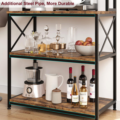 IDEALHOUSE Rustic Brown Kitchen Bakers Rack with 5-Tier Storage & Microwave Stand - WoodArtSupply