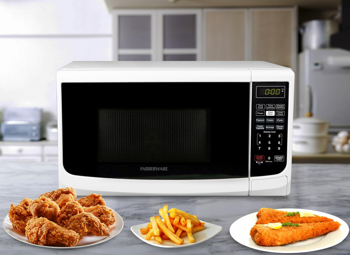 Farberware Countertop Microwave 700 Watts, Cu. Ft. - Microwave Oven With LED Lighting and Child Lock - Perfect for Apartments and Dorms - Easy Clean Grey Interior, Retro White Farberware